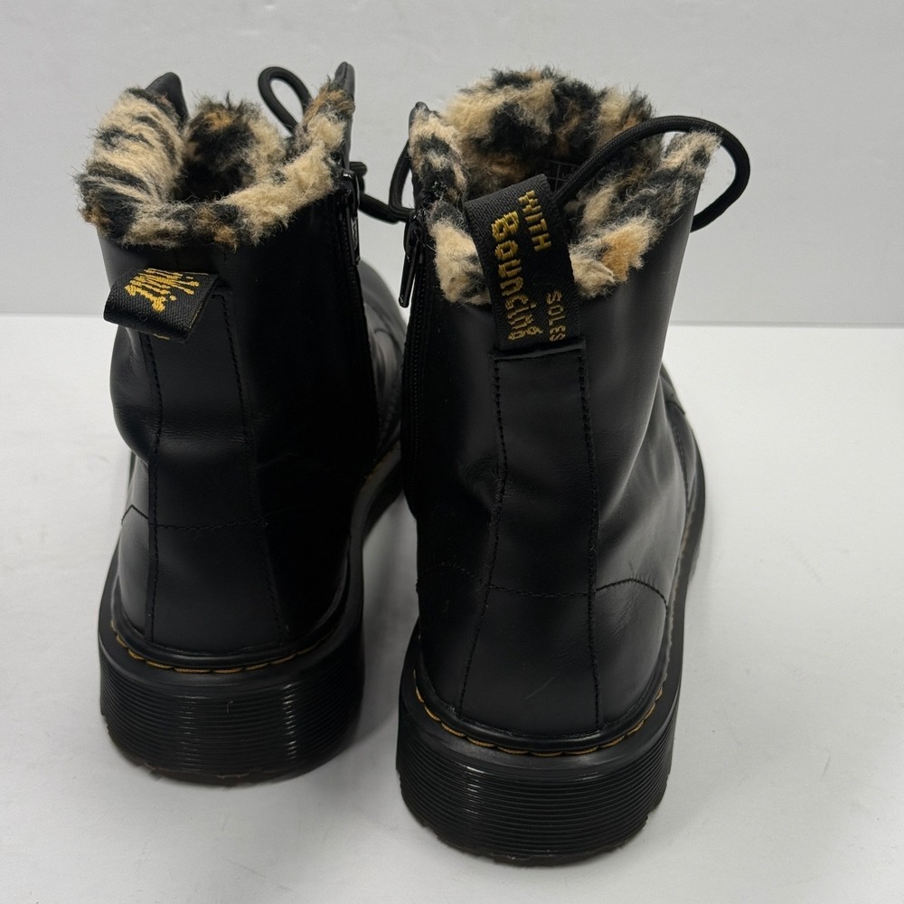 Dr. Martens 1460 Serena Leo Leopard Faux Fur Lined‎ Black Leather Boots 6M - Picture 6 of 10